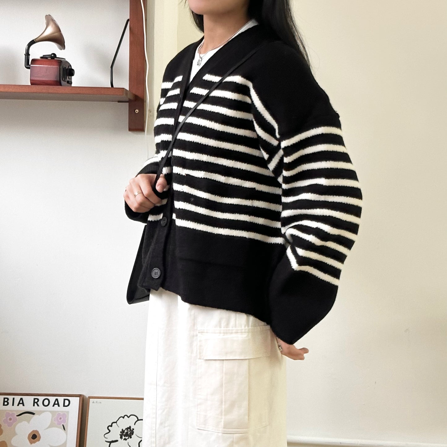 寬鬆間條厚實針織外套