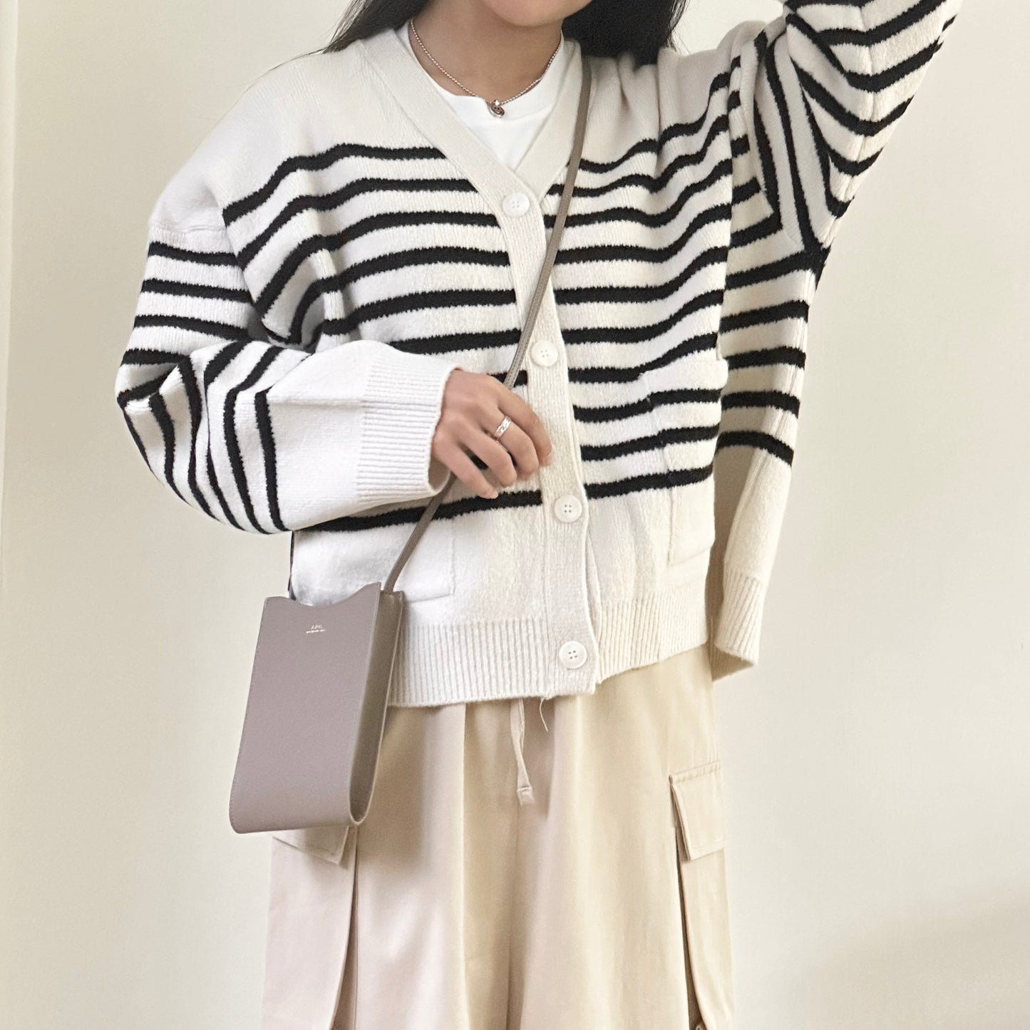 寬鬆間條厚實針織外套