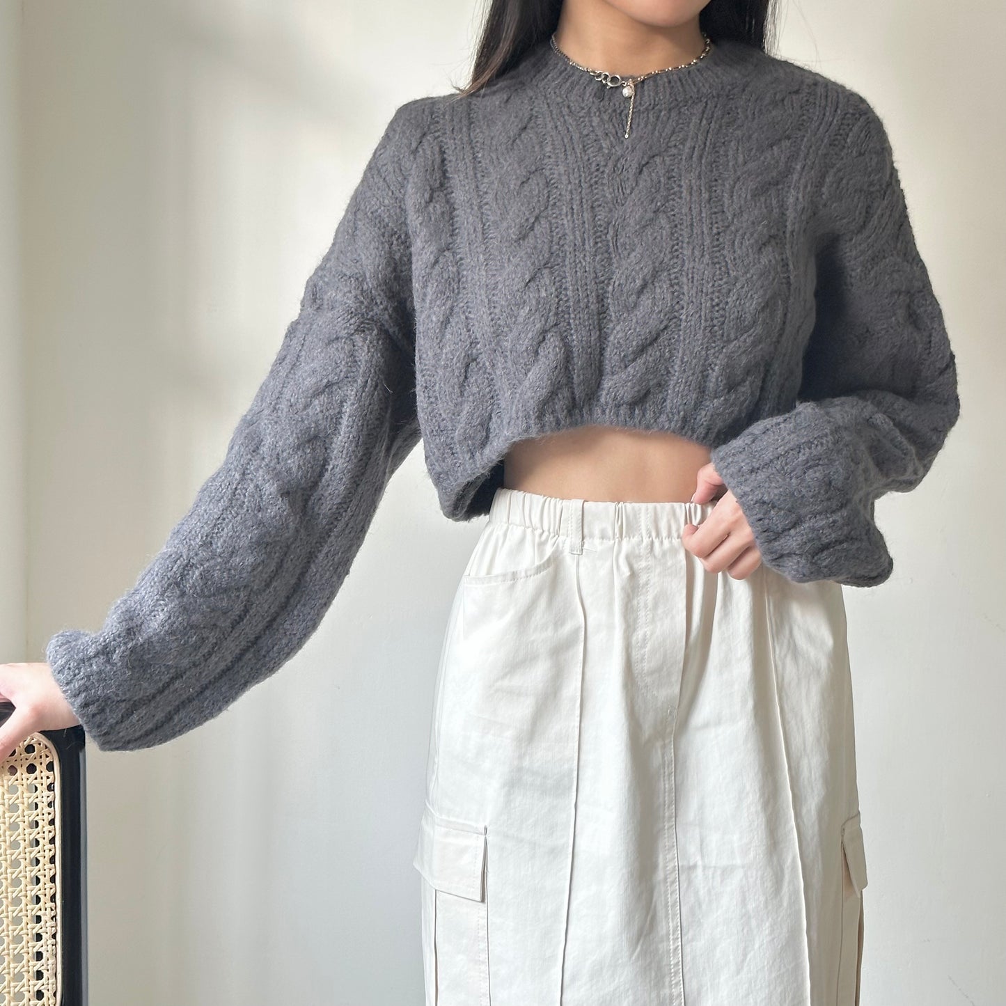 麻花扭扭紋軟熟CROPPED SWEATER 3色入 [門市搬遷清貨限時優惠$169!]