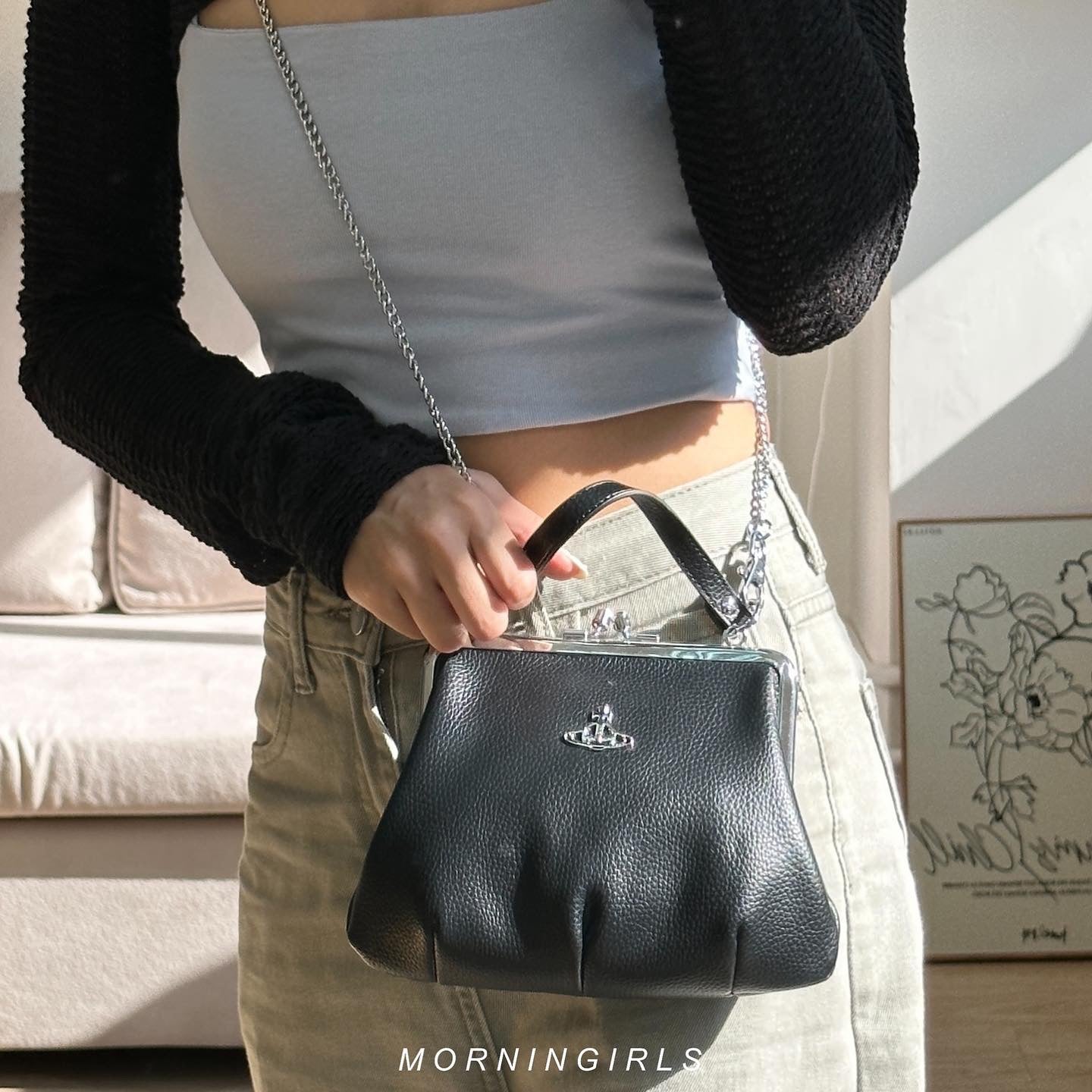 Vivienne Westwood Granny Frame Purse 經典餃子袋 黑色荔枝皮