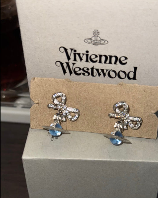 Vivienne Westwood Octavie Pendant Earrings 蝴蝶結星球耳環 [絕美冰川藍 100%純銀]