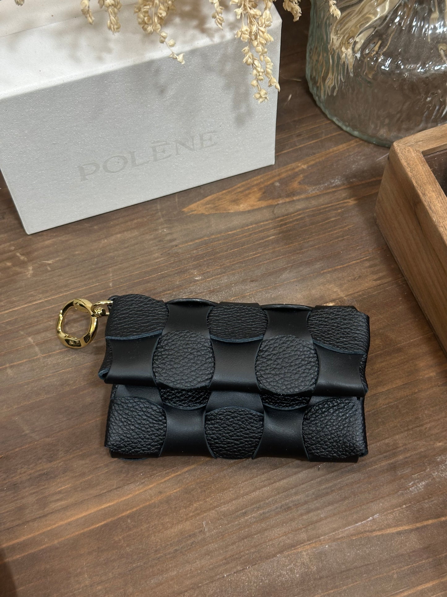 POLENE Neiti Cardholder 柔軟牛皮編織格 [最新卡套上架! 高級感滿分 配有匙扣可掛袋!]