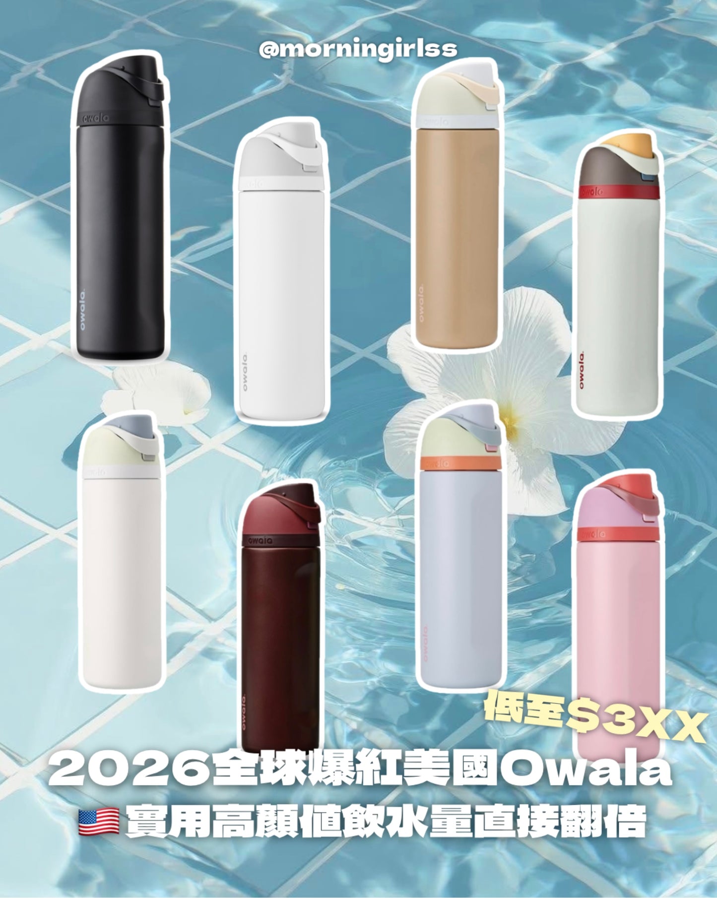 美國Owala FreeSip隔熱不鏽鋼吸管水瓶 24oz