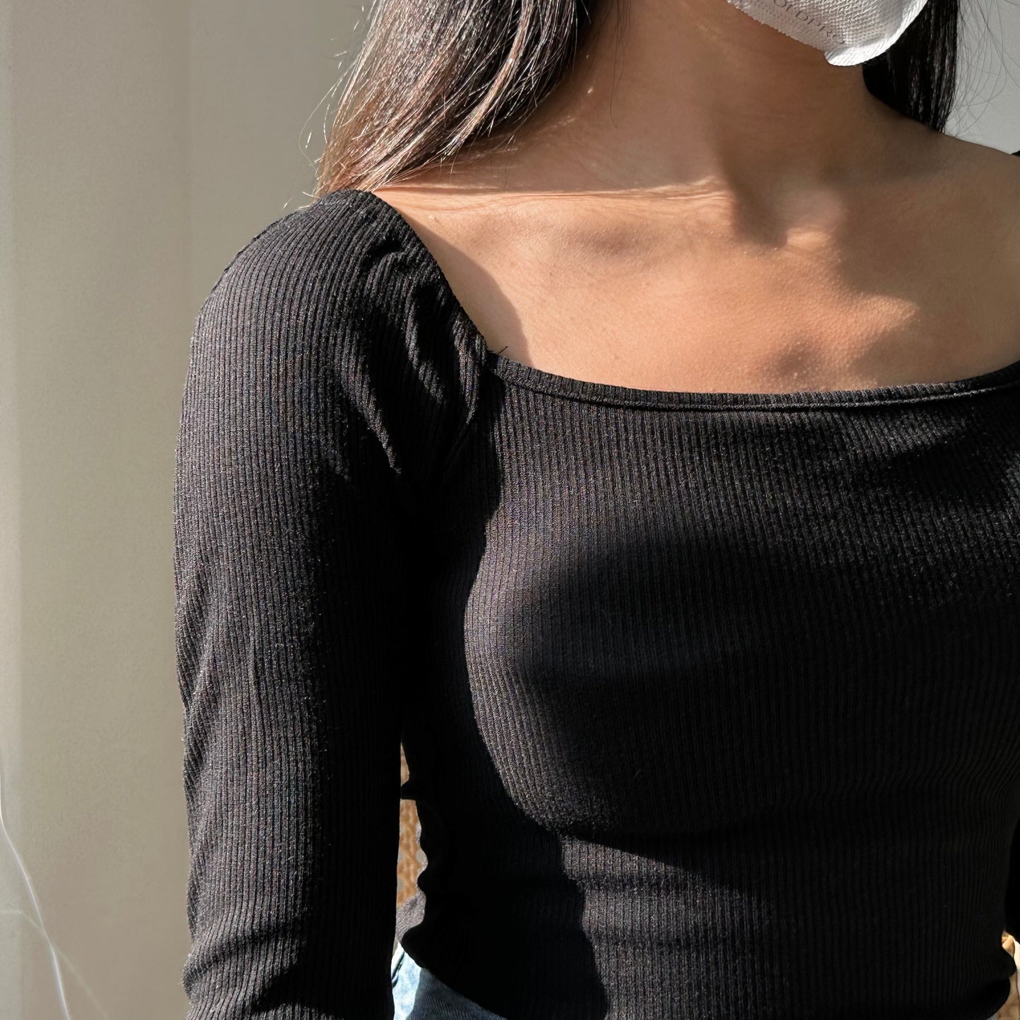 有PAD方領彈性直紋Top [門市搬遷清貨限時優惠$129!]