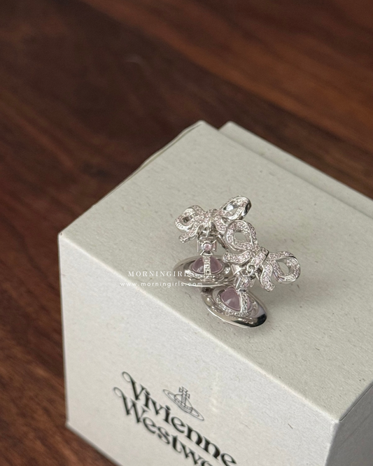 Vivienne Westwood Octavie Pendant Earrings PINK 粉紅蝴蝶結星球 [100% recycled silver 純銀]