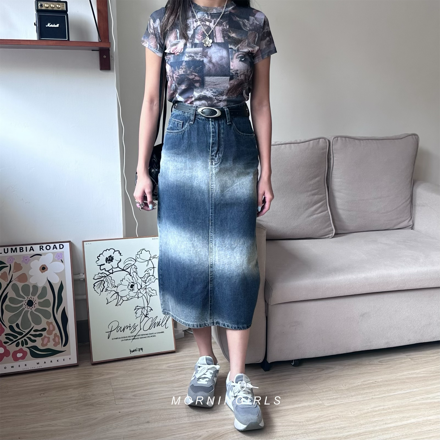 A-cut Denim Faded Straight Skirt [門市搬遷清貨限時優惠$169!]
