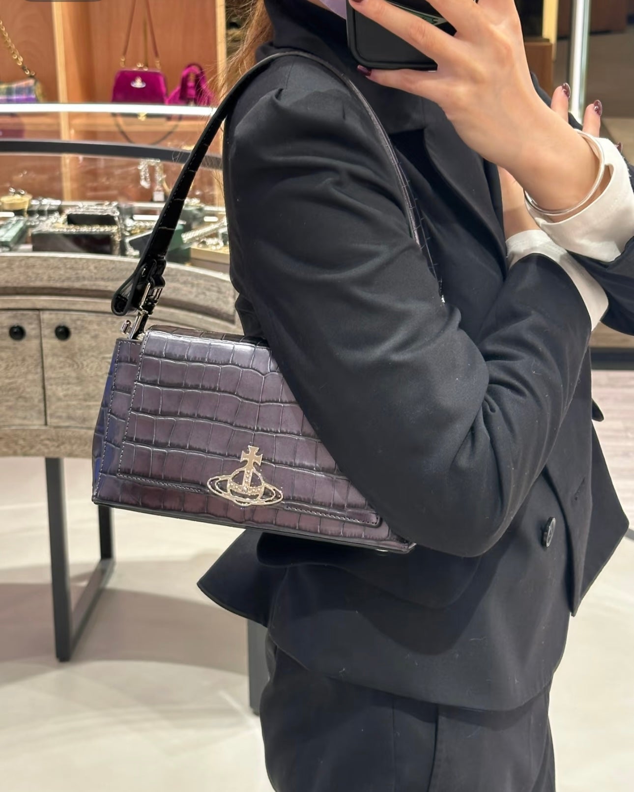 Vivienne Westwood Hazel Handbag SS25鐵灰鱷魚皮［已停產! 最後一個small現貨完售下架!］