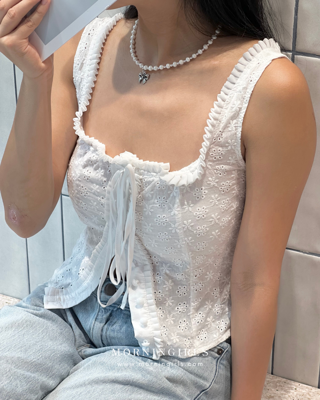 Otro Accesorio X Morningirls 首度聯乘自家製頸鏈 - Mini Bow Pearl Choker