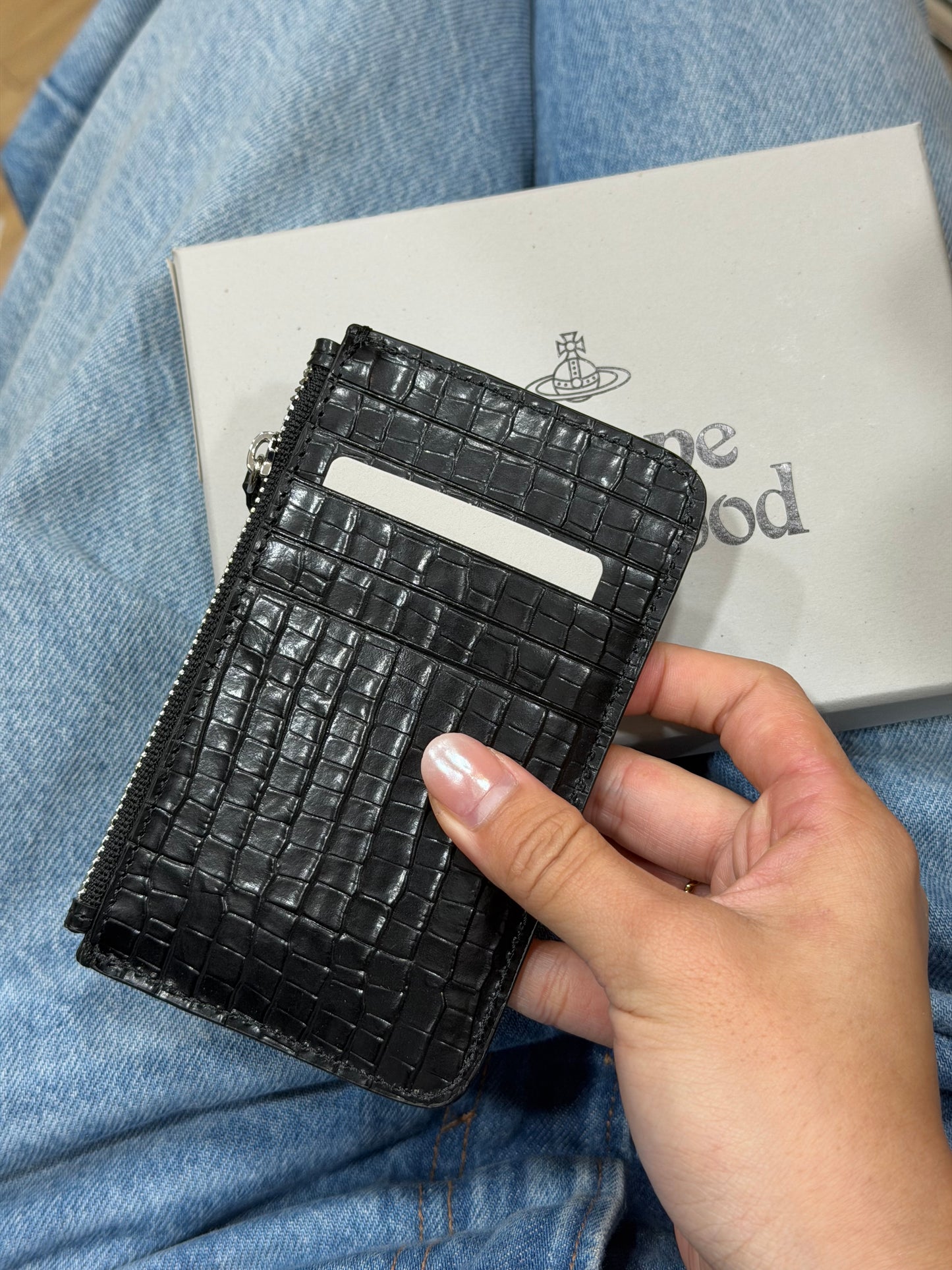 Vivienne Westwood 半月 Slim Long Cardholder 細格鱷魚皮