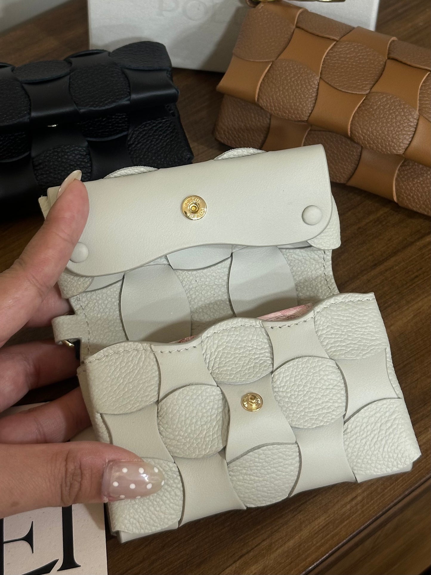 POLENE Neiti Cardholder 柔軟牛皮編織格 [最新卡套上架! 高級感滿分 配有匙扣可掛袋!]