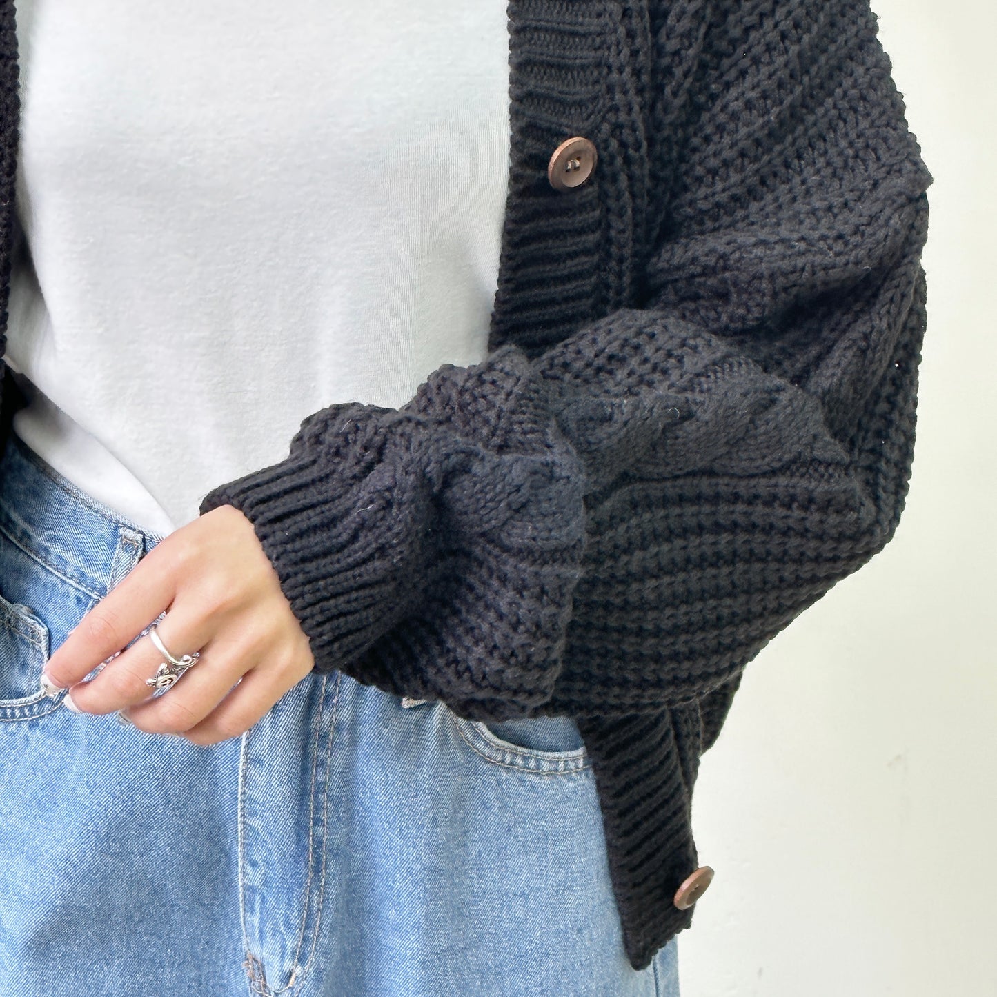 粗冷麻花扭扭紋寬鬆外套