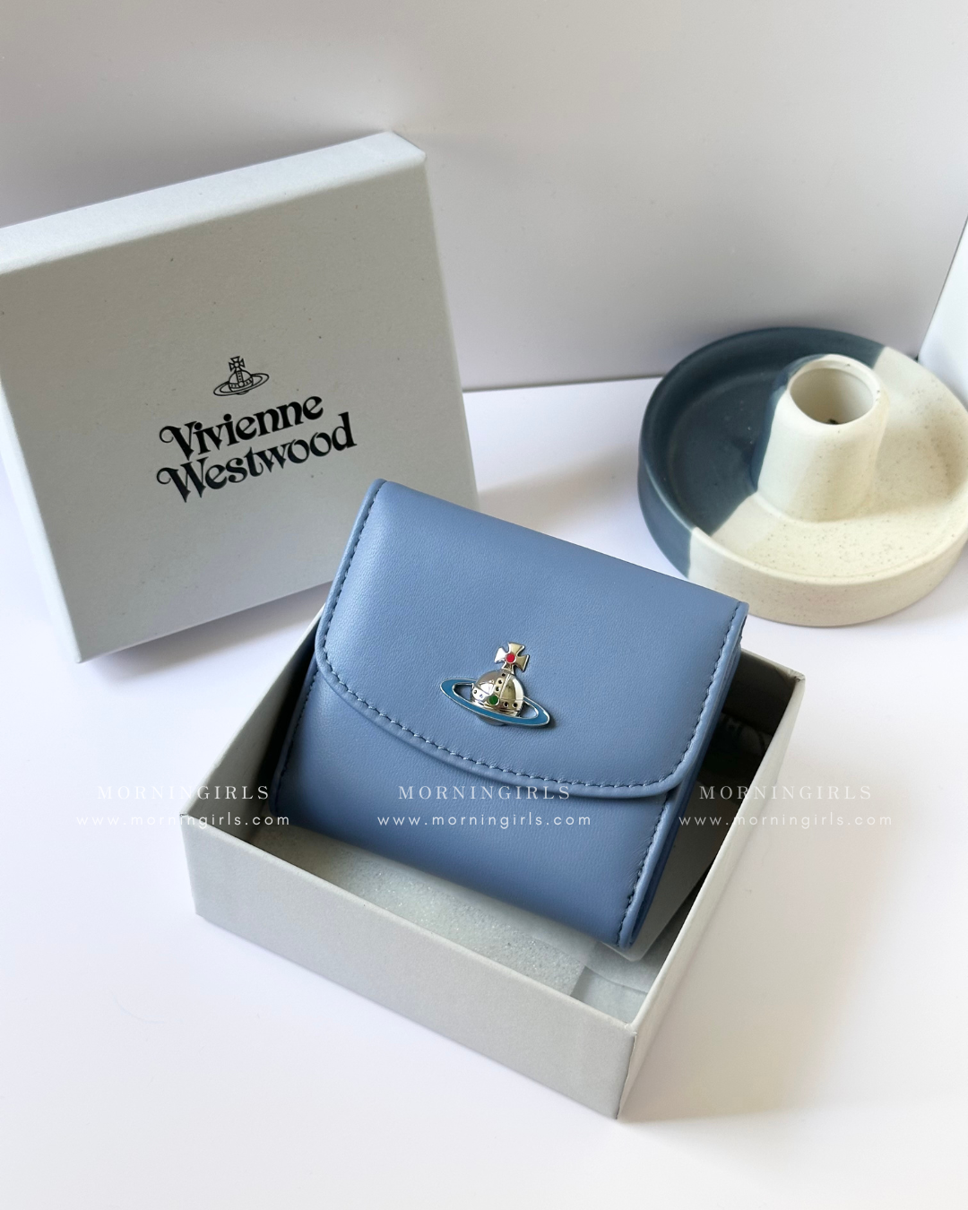 Vivienne Westwood Small Wallet 霧藍色小羊皮 [超罕有薄身連相位銀包!]