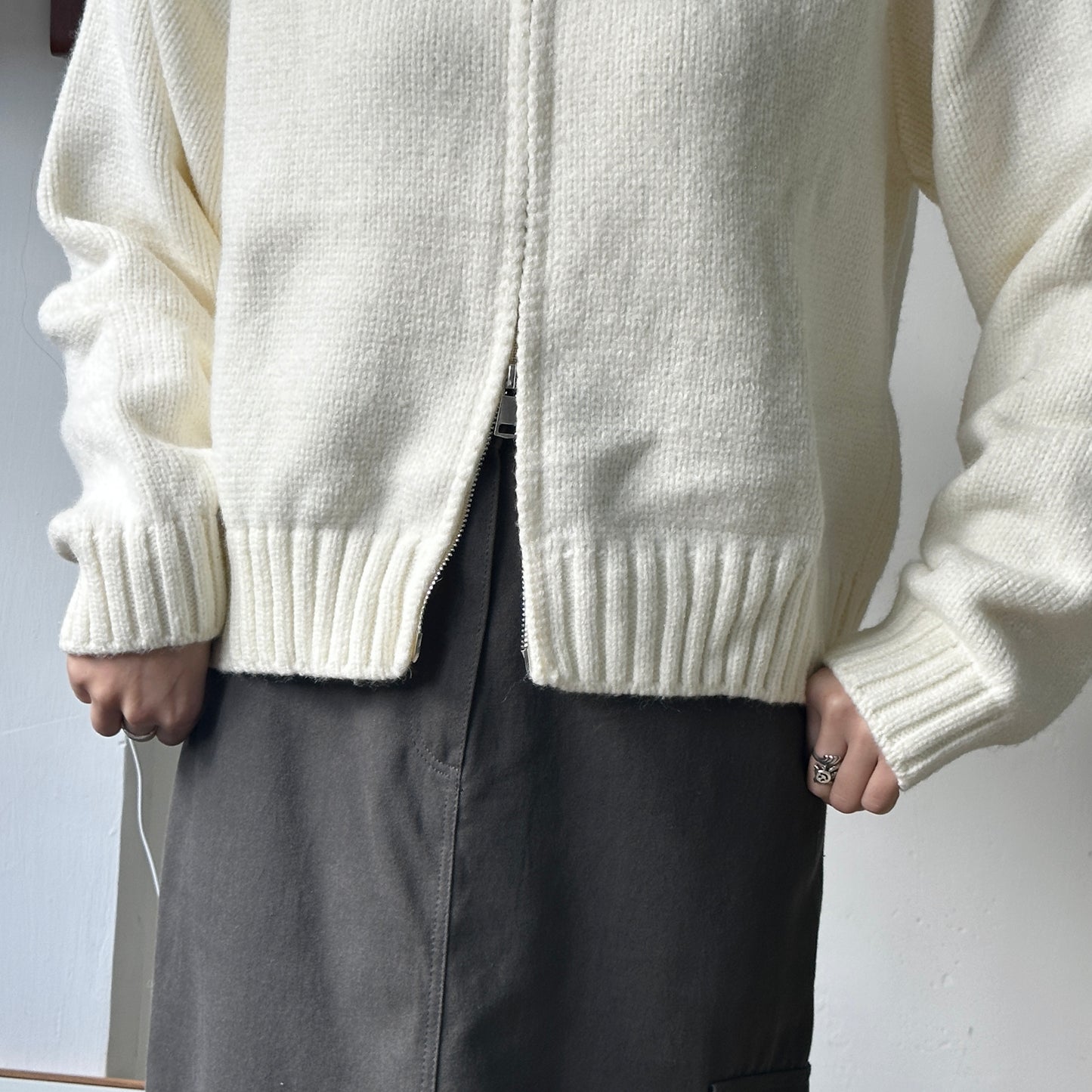 雙拉鏈厚實針織外套