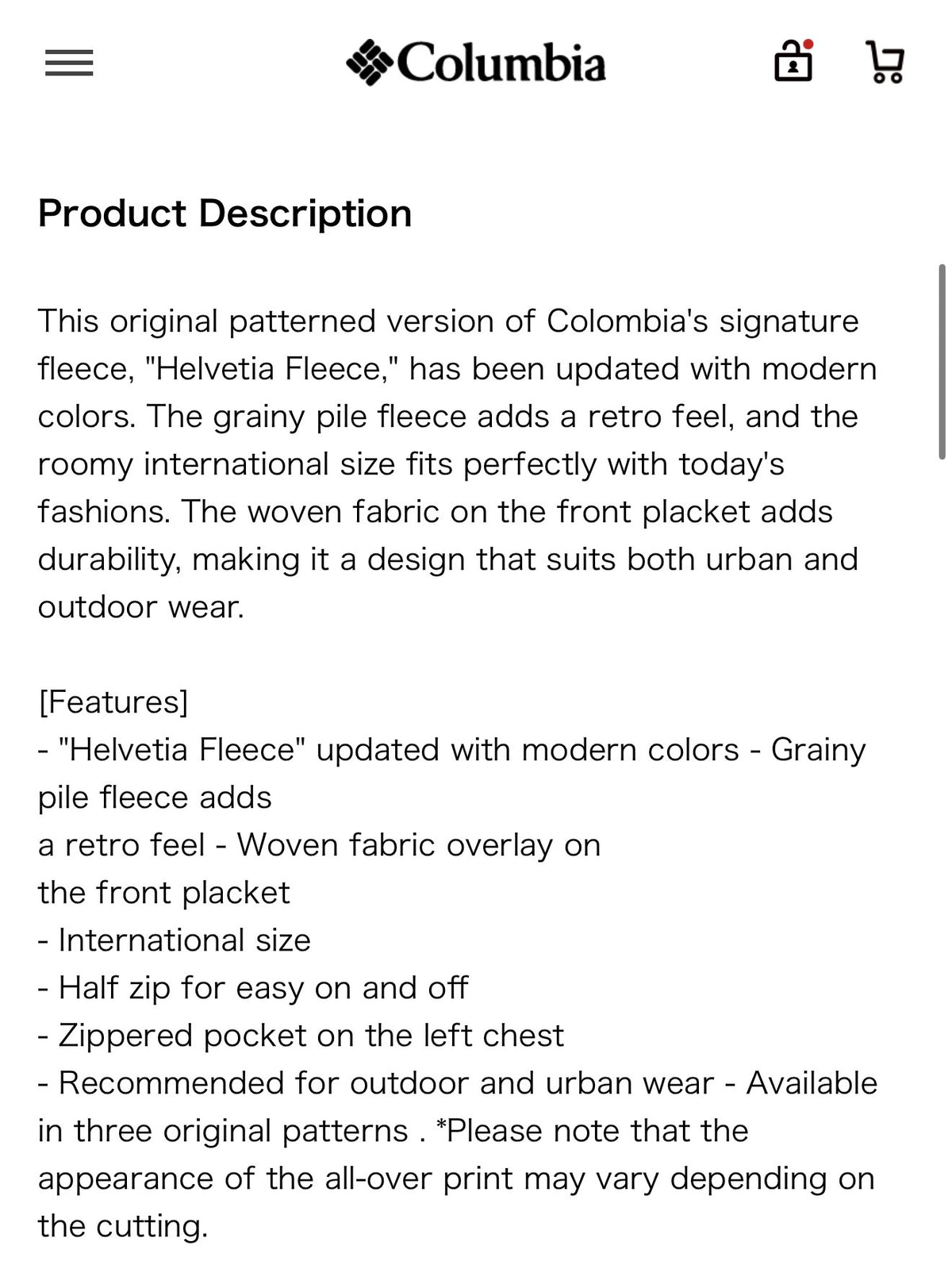 Columbia Blue Mountain Fleece (Helvetia II Print Half Snap Fleece)