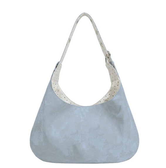 Leterie Leather Buckle Reversible Shoulder Bag 淺色系白波點 最新韓國選物🇰🇷皮革波點兩用洞洞扣半月袋［Made In Korea🇰🇷可雙面兩用 肩帶可調節上膊斜揹OK!］