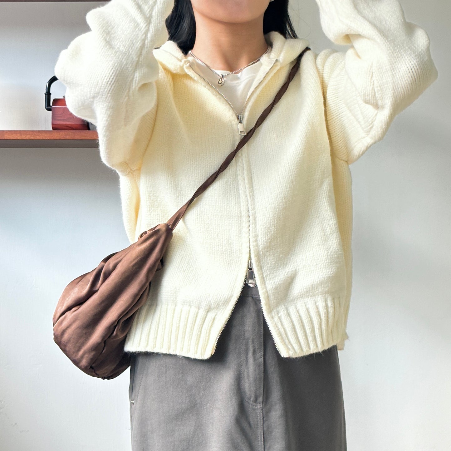 雙拉鏈厚實針織外套