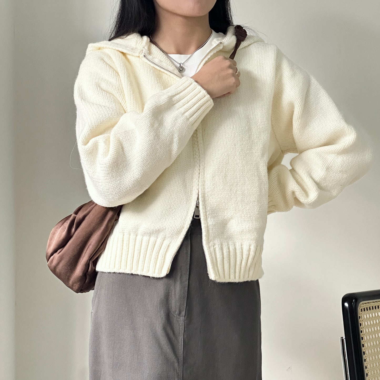 雙拉鏈厚實針織外套