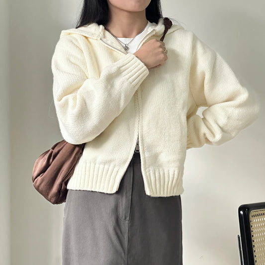 雙拉鏈厚實針織外套