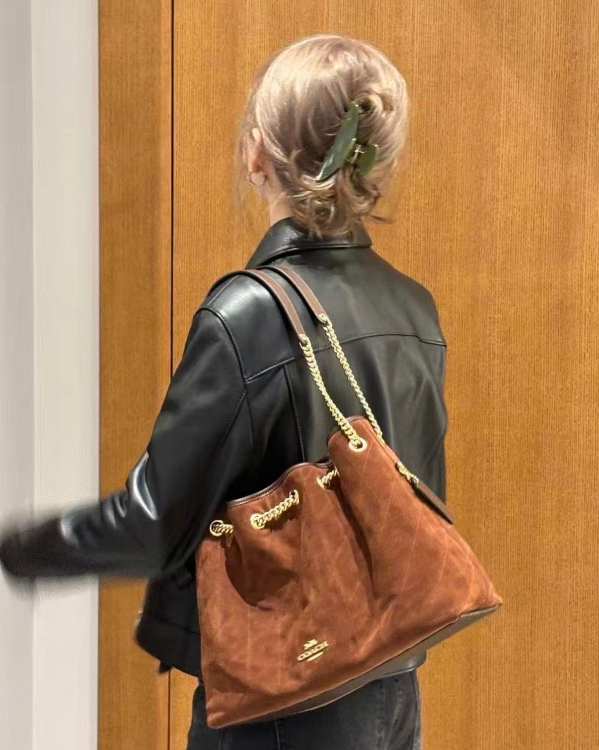 Coach Evelyn 流浪袋［絕美麂皮配色 黃金尺寸專櫃6折購入］