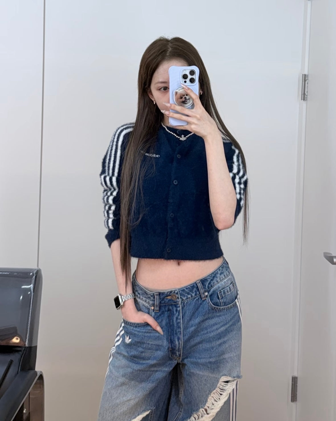 Adidas Originals 3-Stripes Knit Cardigan 超柔軟親膚毛毛外套 海軍藍 [超小量貨 海外限定]