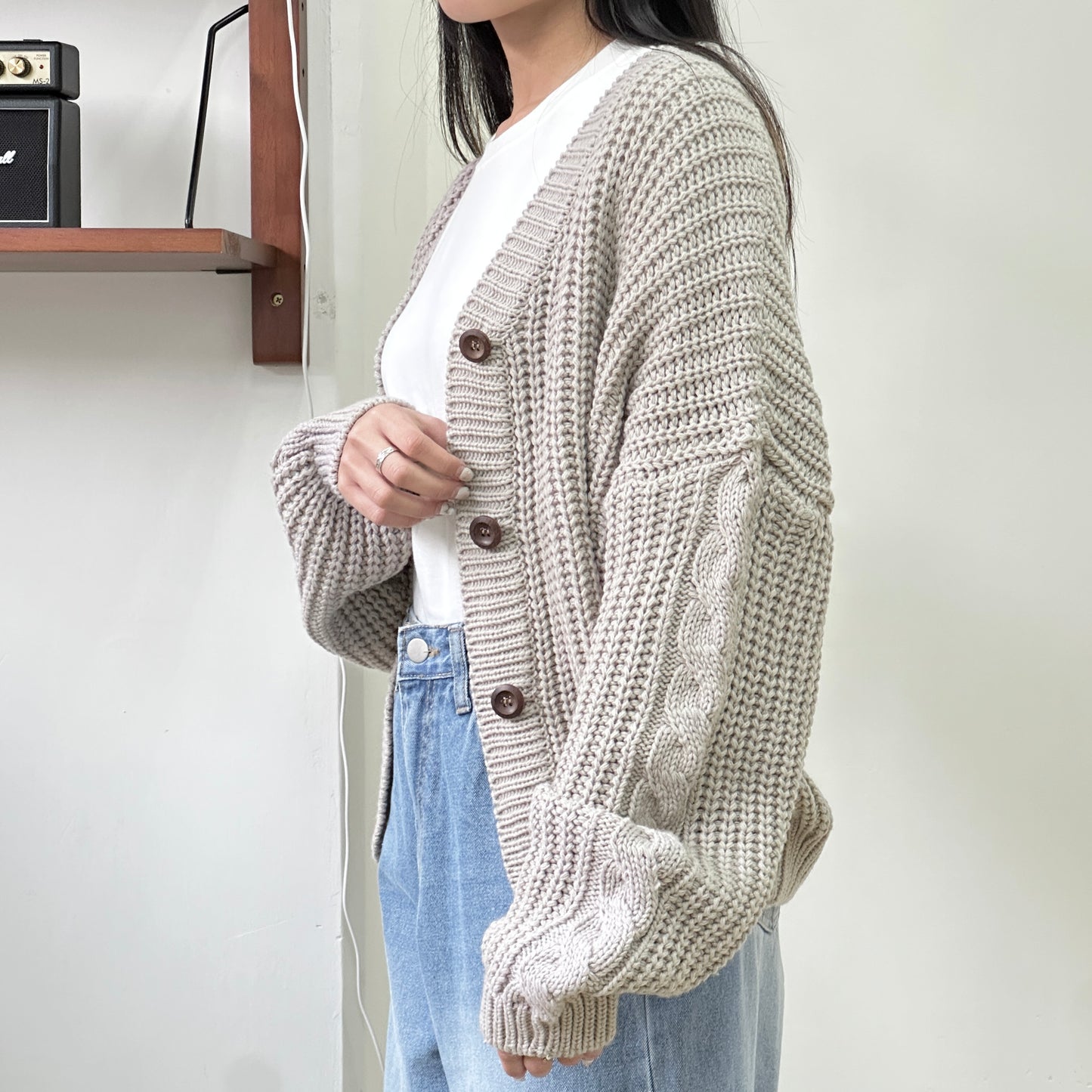 粗冷麻花扭扭紋寬鬆外套