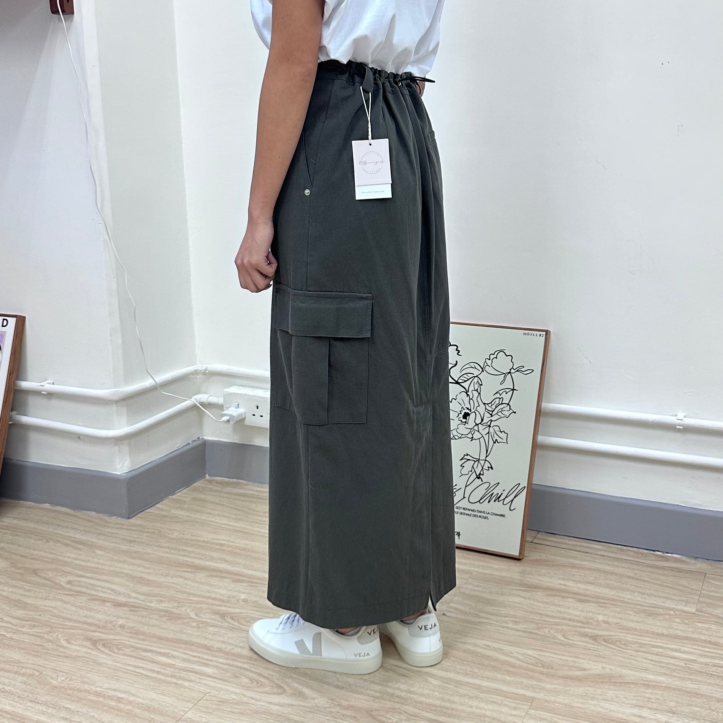 半橡筋後開叉工裝裙 [門市搬遷清貨限時優惠$199!]