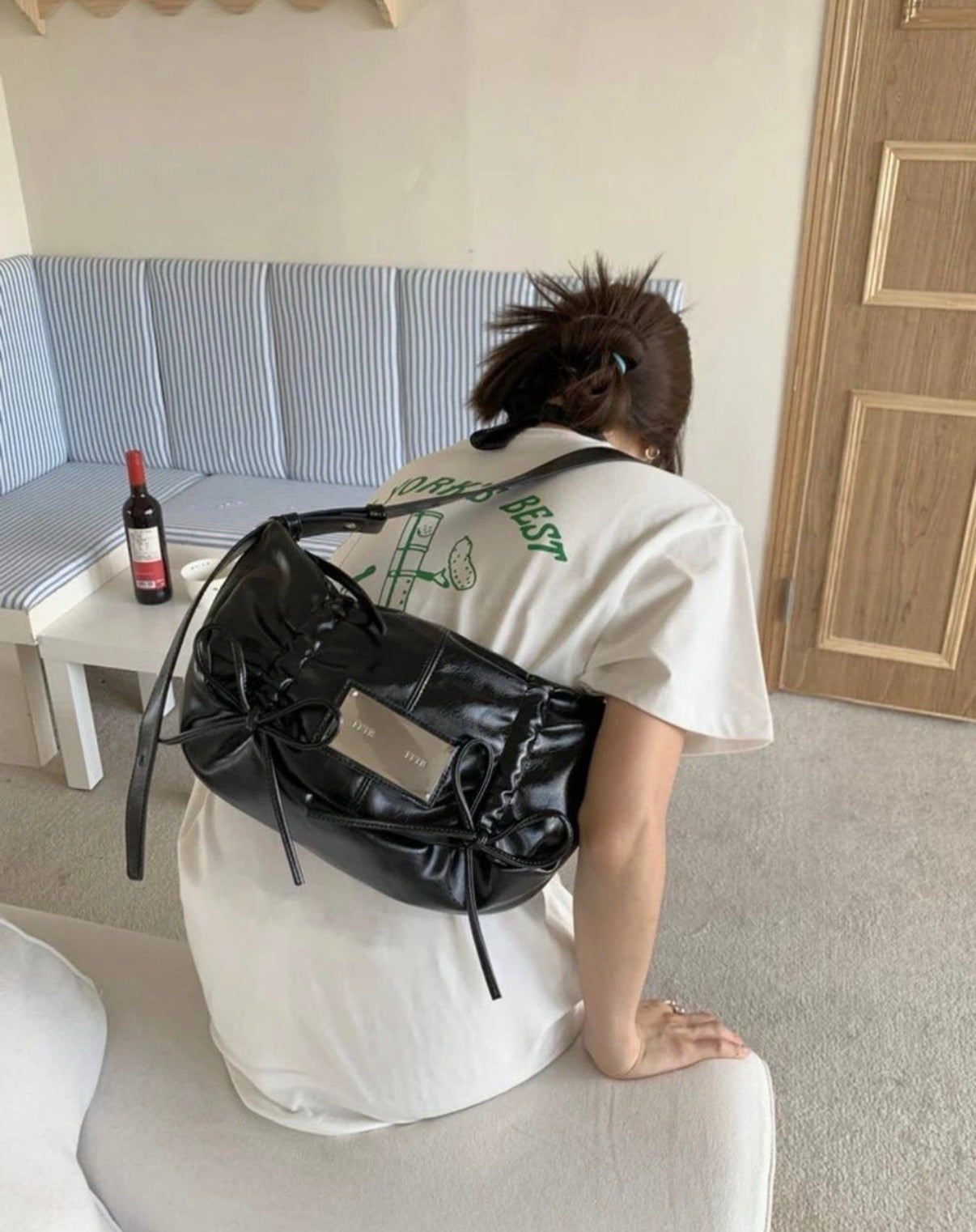 Matin Kim Half Shirring Ribbon Round Bag 最新韓國選物🇰🇷柔褶蝴蝶結半月袋［超熱賣甜酷風 肩帶可調節2用! 粉紅粉藍最新上架］