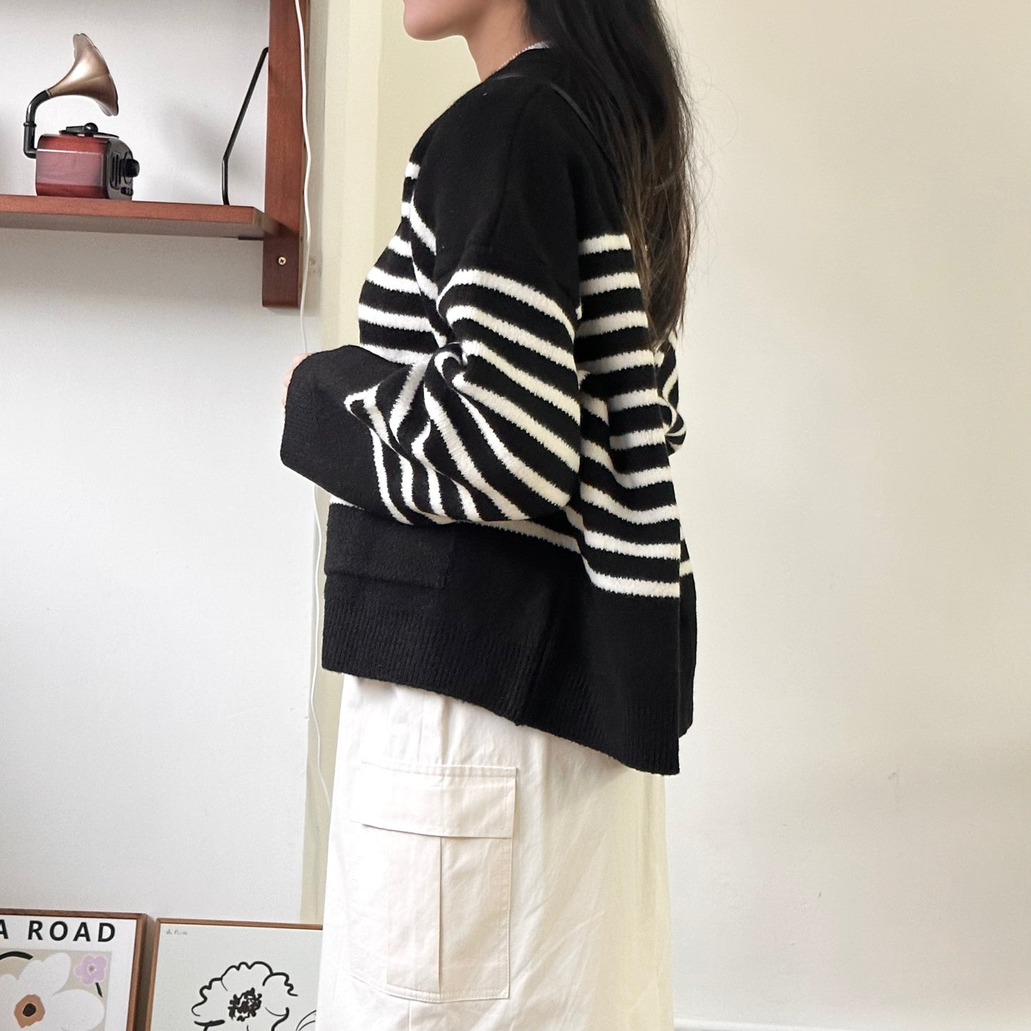 寬鬆間條厚實針織外套