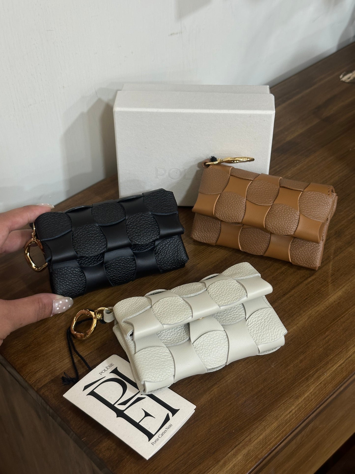 POLENE Neiti Cardholder 柔軟牛皮編織格 [最新卡套上架! 高級感滿分 配有匙扣可掛袋!]