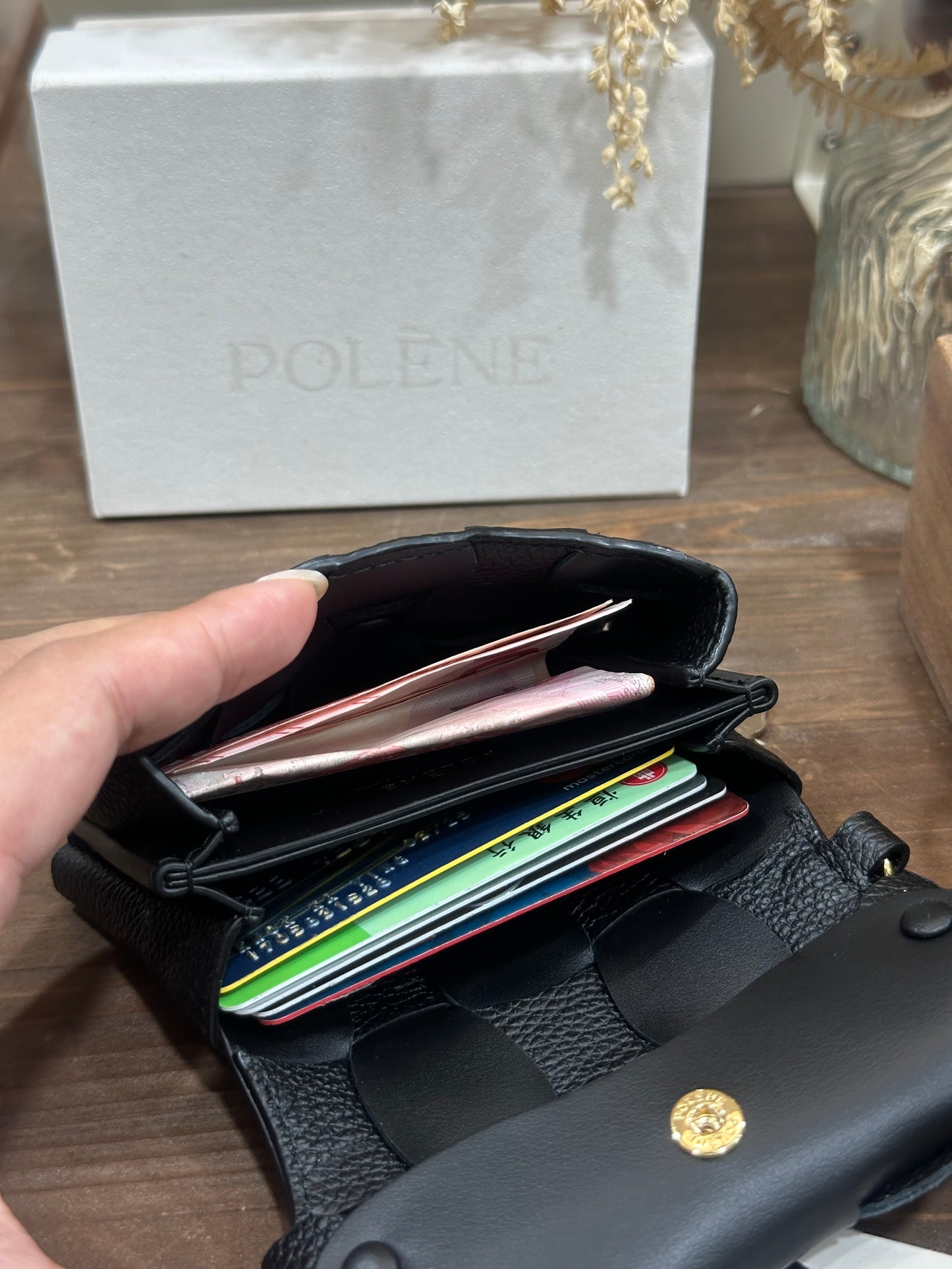 POLENE Neiti Cardholder 柔軟牛皮編織格 [最新卡套上架! 高級感滿分 配有匙扣可掛袋!]