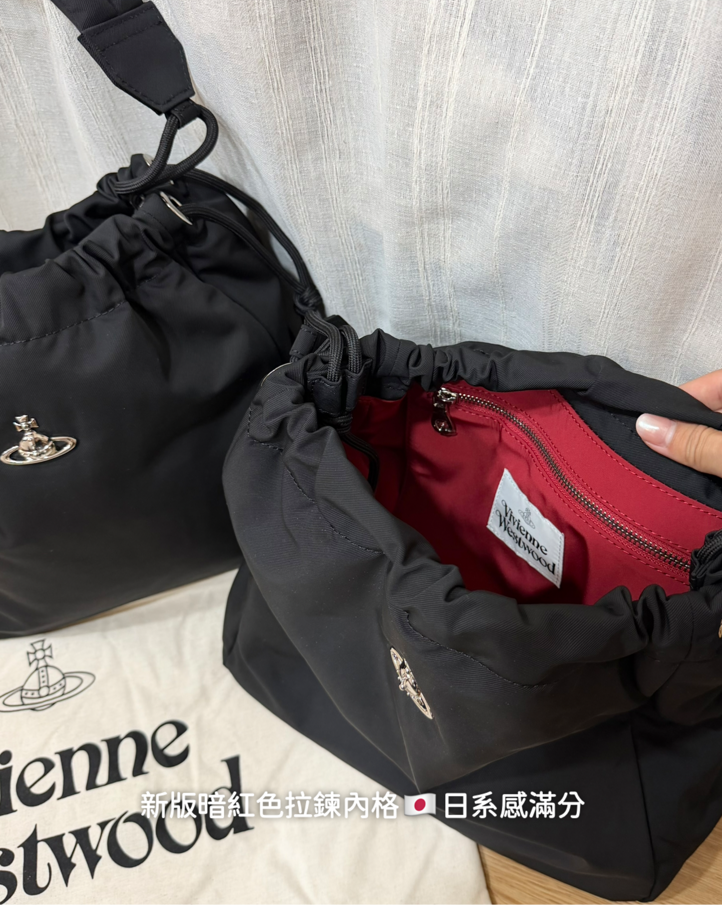 Vivienne Westwood Hilary Bucket Bag 超輕身耐用尼龍抽繩袋 [超熱賣 預訂時間較長不接急單 新版3D標誌復古暗紅內籠正式上架!]