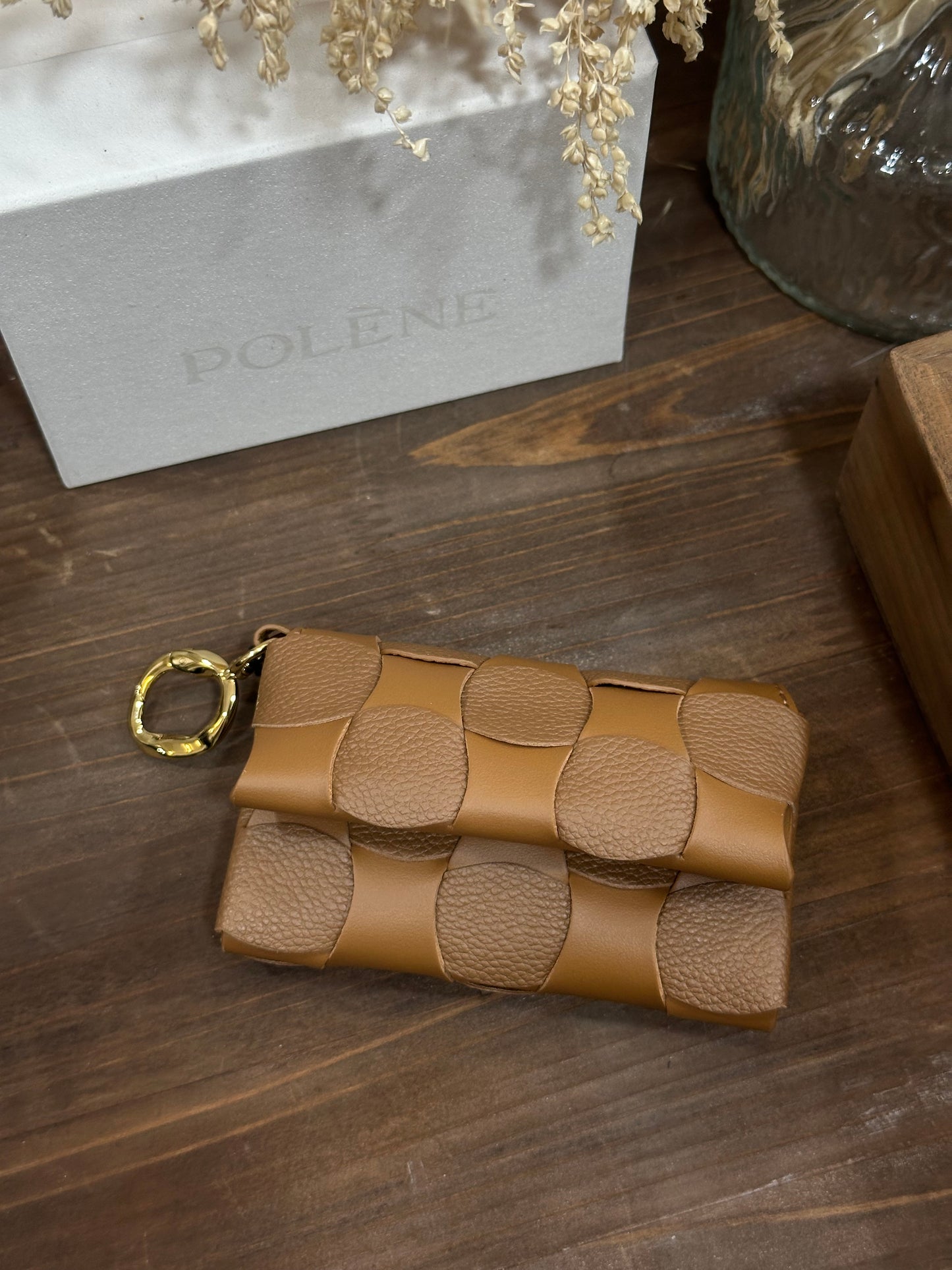 POLENE Neiti Cardholder 柔軟牛皮編織格 [最新卡套上架! 高級感滿分 配有匙扣可掛袋!]