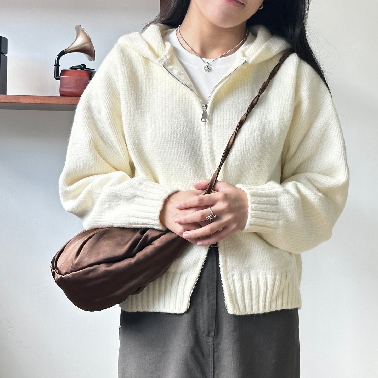 雙拉鏈厚實針織外套