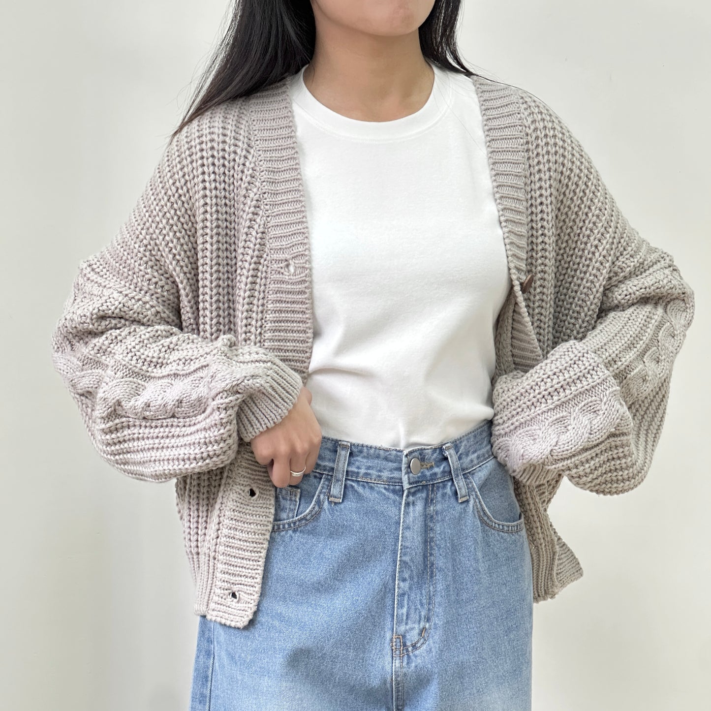 粗冷麻花扭扭紋寬鬆外套