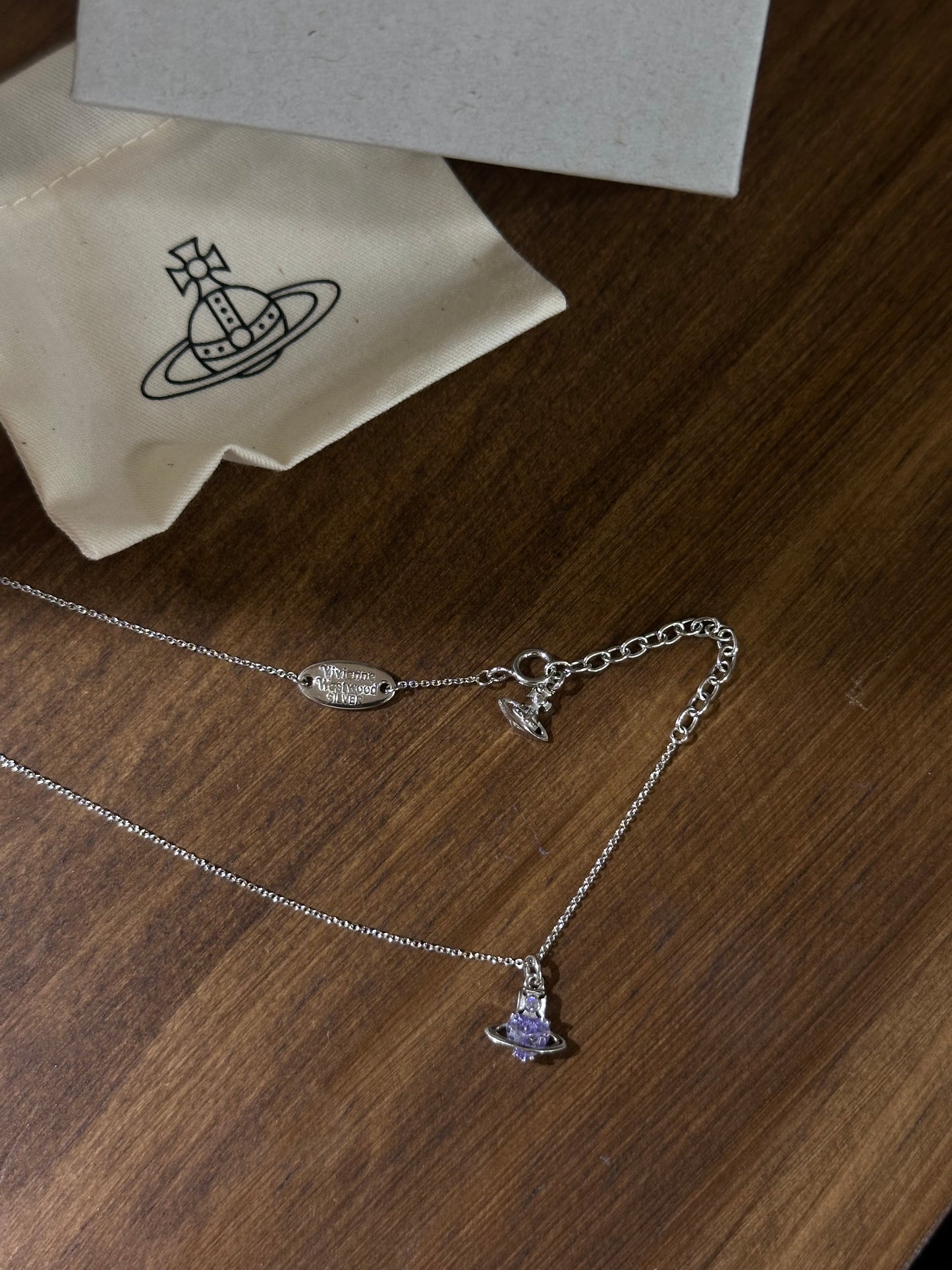 Vivienne Westwood Leonor 925 Necklace Mini紫鑽愛心土星 最新上架 [100% recycled silver 純銀 敏感寶寶友好! 專櫃已斷貨 現貨完售不設預訂]