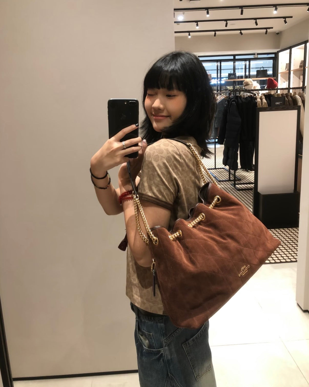 Coach Evelyn 流浪袋［絕美麂皮配色 黃金尺寸專櫃6折購入］