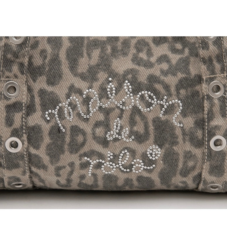 韓國選物🇰🇷Rolarola Maison De Rola Stud Leopard Duffle Bag 窩釘豹紋圓筒袋［張員瑛PICK! 復古搖滾風格 個性感滿滿!］