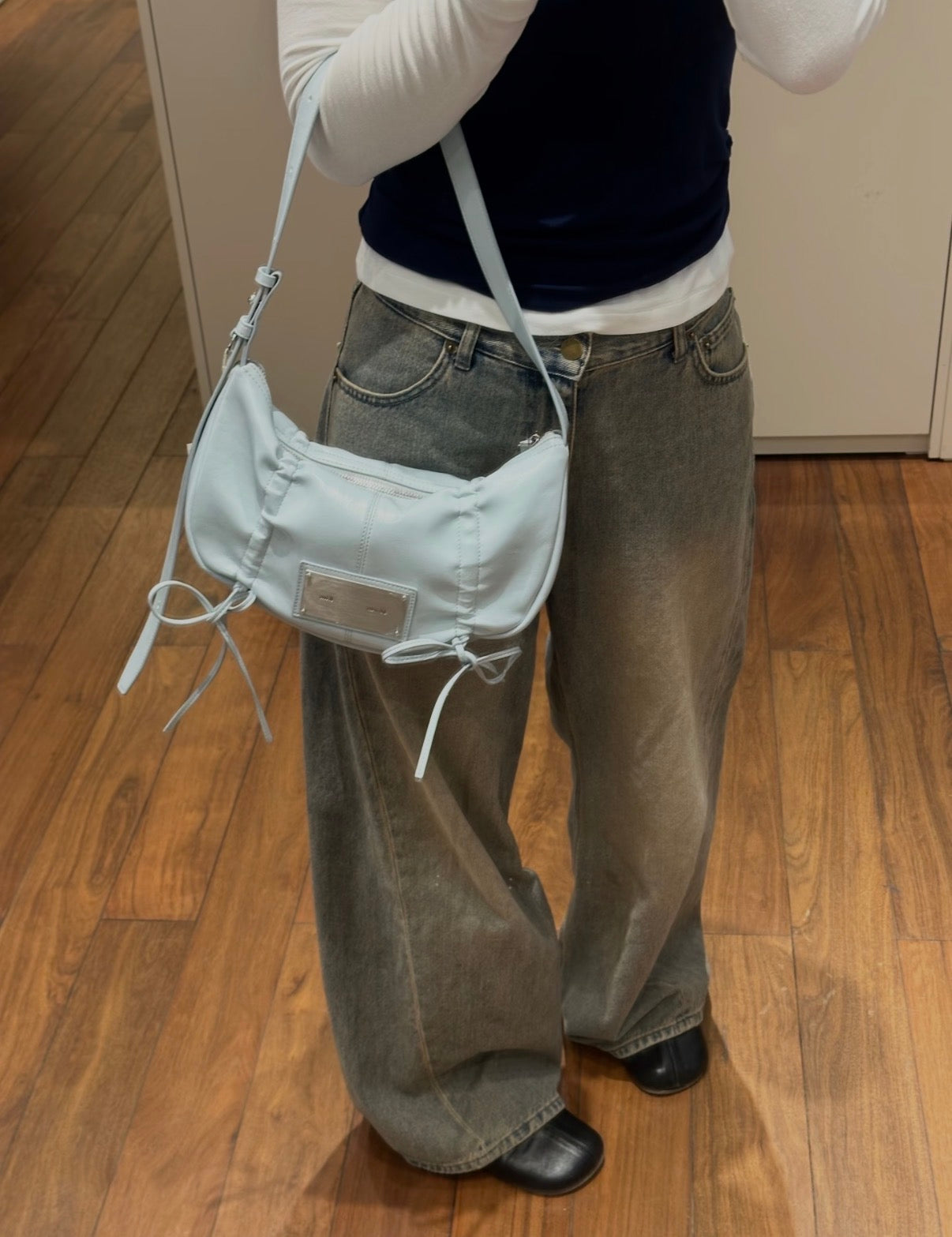Matin Kim Half Shirring Ribbon Round Bag 韓國選物🇰🇷柔褶蝴蝶結半月袋［超熱賣甜酷風 肩帶可調節2用! 粉紅粉藍最新上架］
