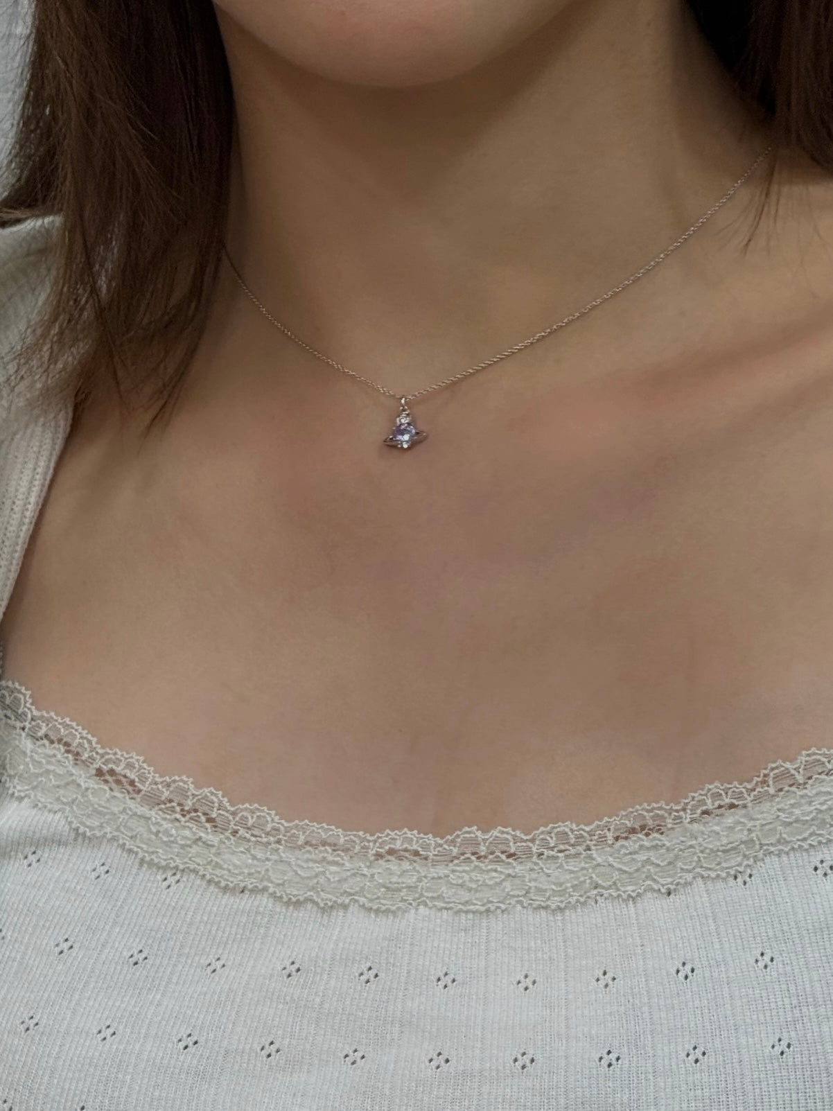 Vivienne Westwood Leonor 925 Necklace Mini紫鑽愛心土星 最新上架 [100% recycled silver 純銀 敏感寶寶友好! 專櫃已斷貨 現貨完售不設預訂]