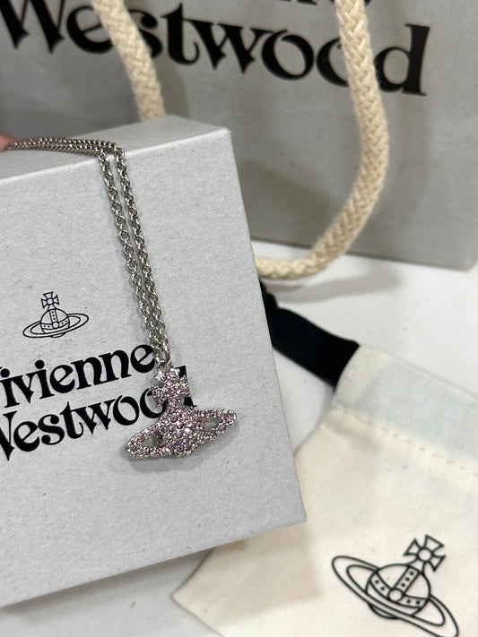 Vivienne Westwood Grace Bas Relief Pendant Necklace 全粉紅閃鑽土星 儀式感人士之選 [最新上架! 超限量現貨!]
