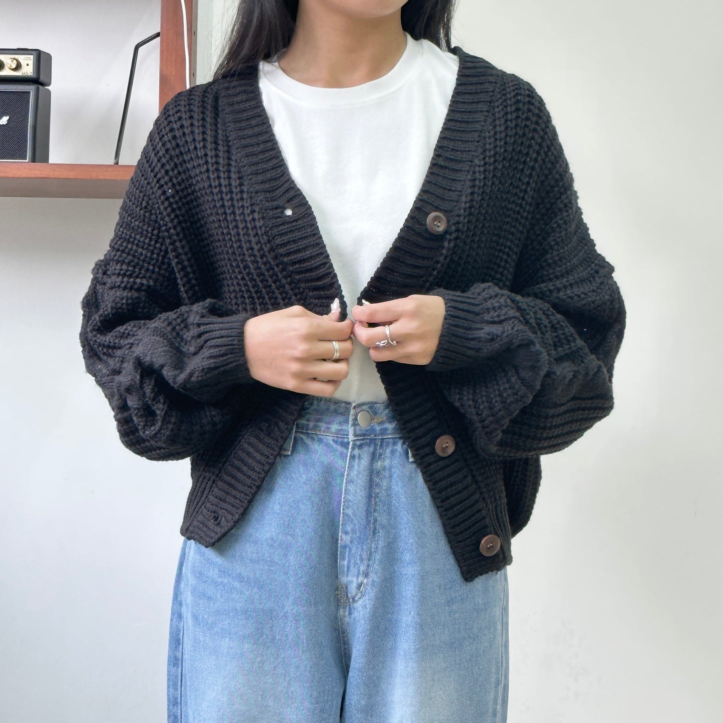 粗冷麻花扭扭紋寬鬆外套