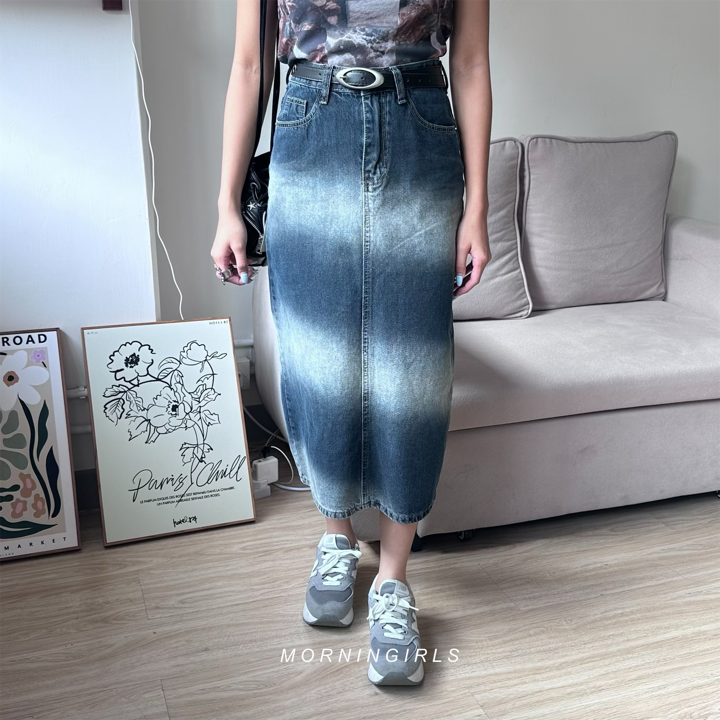 A-cut Denim Faded Straight Skirt [門市搬遷清貨限時優惠$169!]
