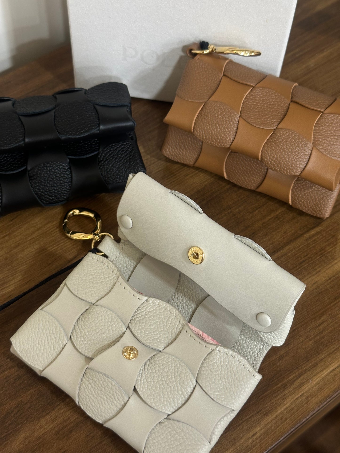 POLENE Neiti Cardholder 柔軟牛皮編織格 [最新卡套上架! 高級感滿分 配有匙扣可掛袋!]