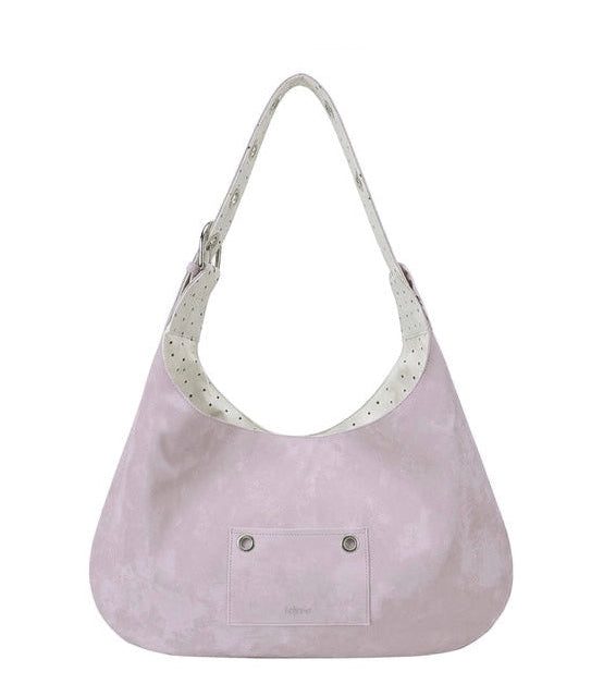 Leterie Leather Buckle Reversible Shoulder Bag 淺色系白波點 最新韓國選物🇰🇷皮革波點兩用洞洞扣半月袋［Made In Korea🇰🇷可雙面兩用 肩帶可調節上膊斜揹OK!］