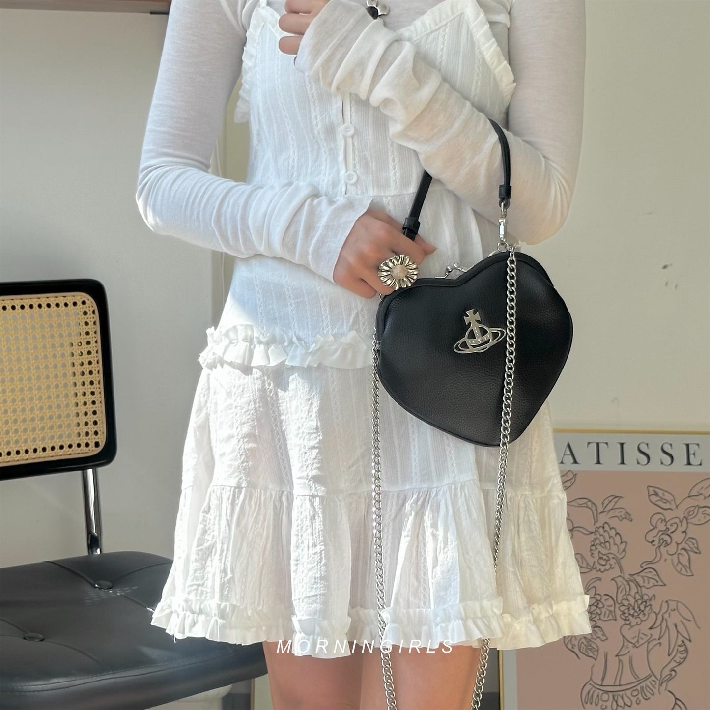 Vivienne Westwood Belle Heart Frame Purse 經典黑色荔枝皮