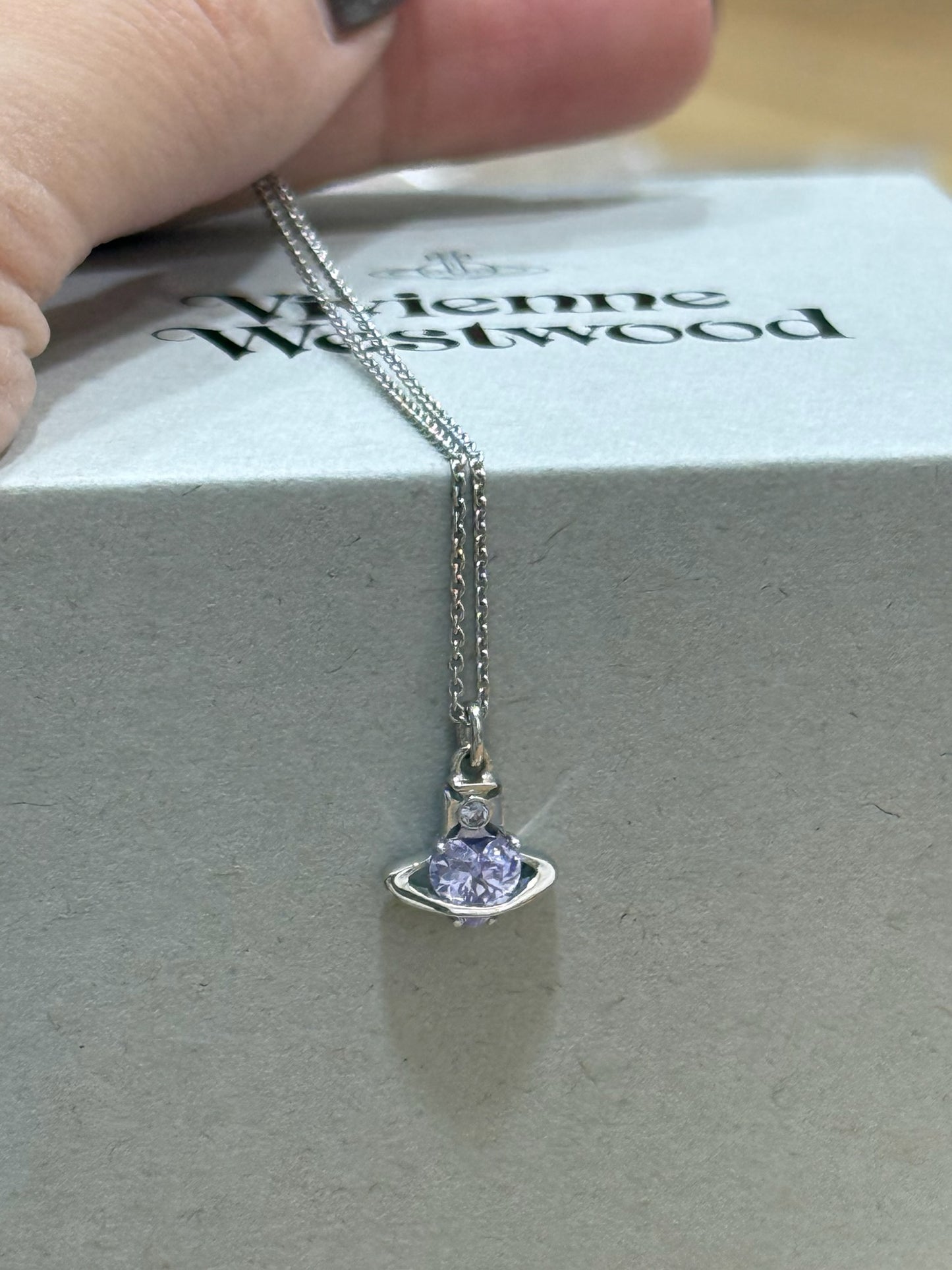 Vivienne Westwood Leonor 925 Necklace Mini紫鑽愛心土星 最新上架 [100% recycled silver 純銀 敏感寶寶友好! 專櫃已斷貨 現貨完售不設預訂]