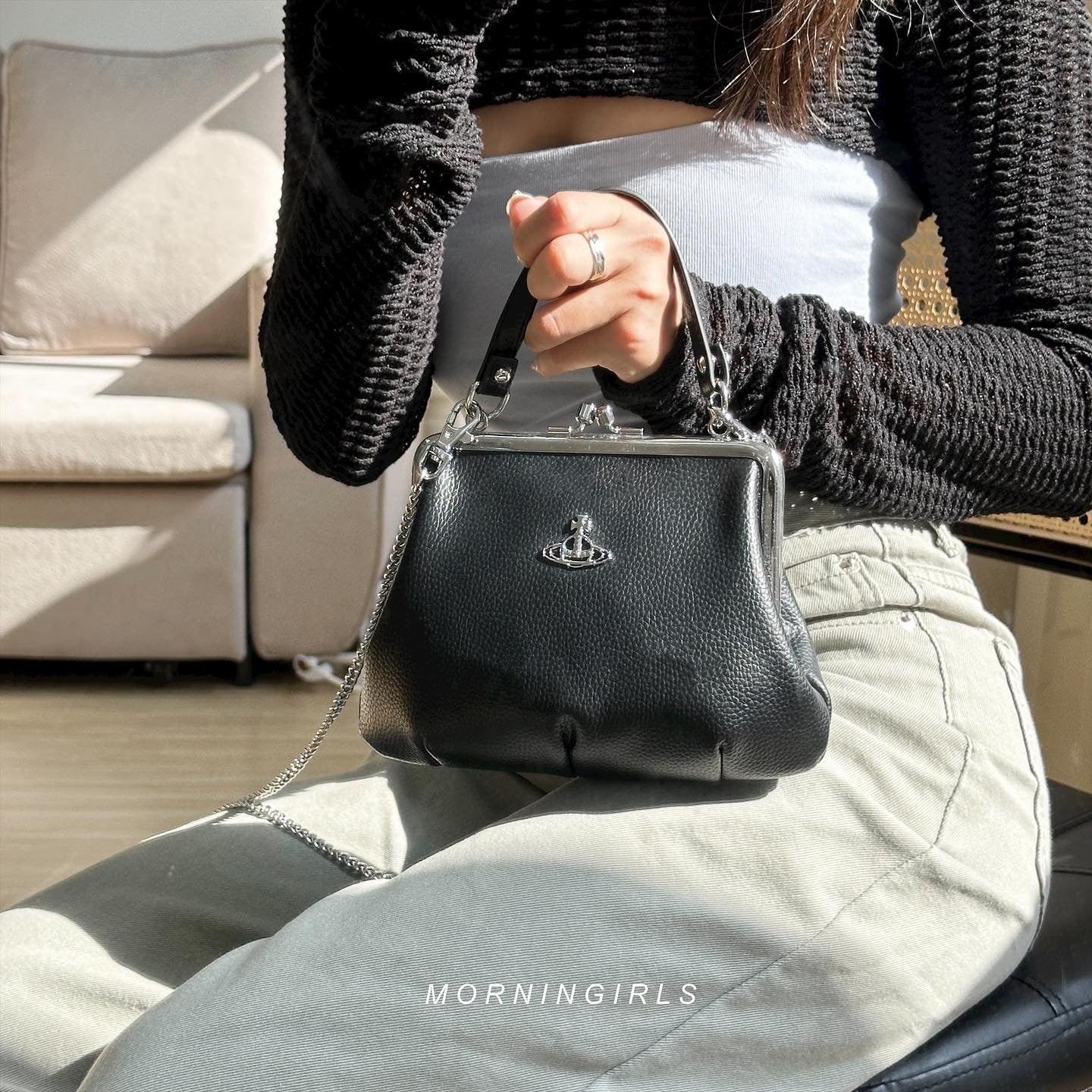 Vivienne Westwood Granny Frame Purse 經典餃子袋 黑色荔枝皮