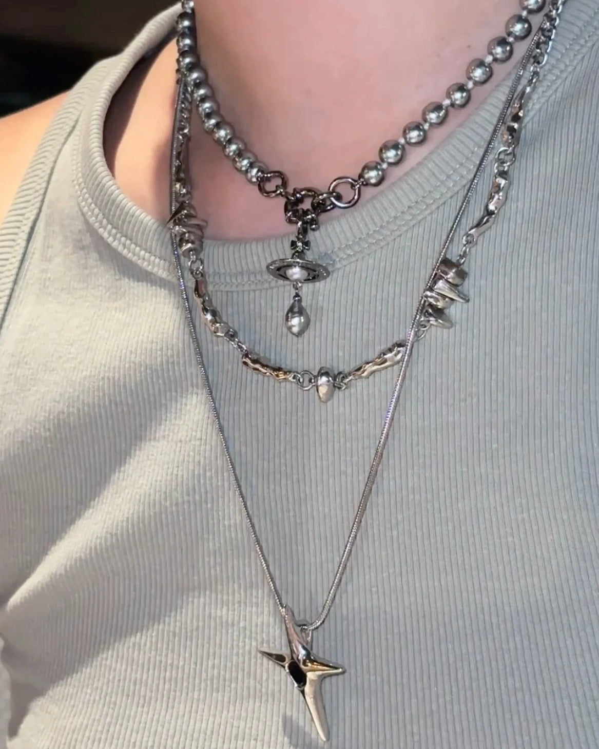 Vivienne Westwood Aleksa Pearl Choker Necklace 巴洛克水滴珍珠限量灰色［大折扣中 NANA同款 絕美小暗黑灰!]