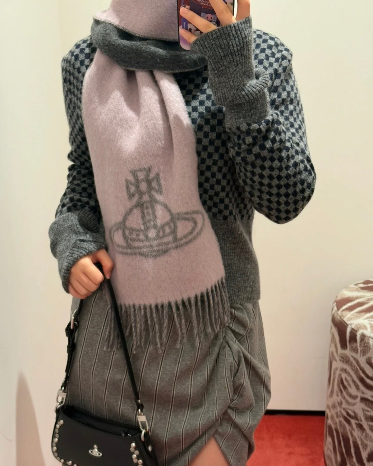 Vivienne Westwood Double ORB Logo Scarf (100% wool) 絕美灰粉紅雙面 [英國轉季大折扣🇬🇧2026最新限定意大利製!]