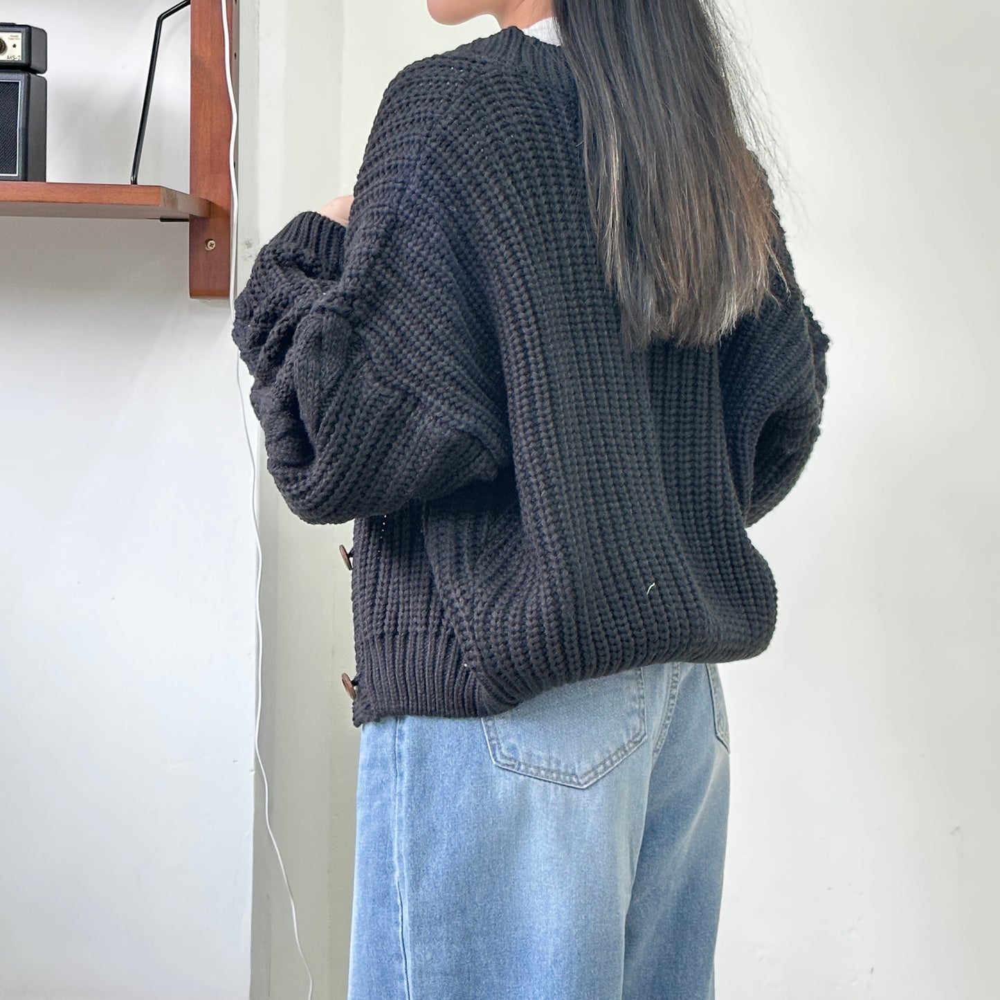 粗冷麻花扭扭紋寬鬆外套